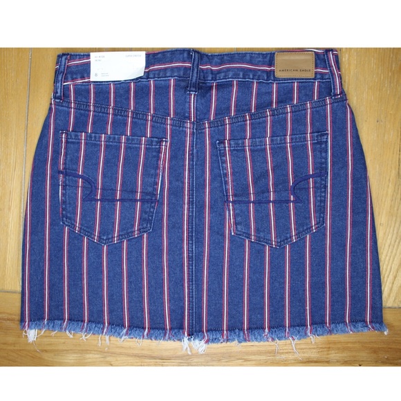 American Eagle NWT Denim Striped Frayed Hem Mini Skirt 8 - Picture 8 of 11
